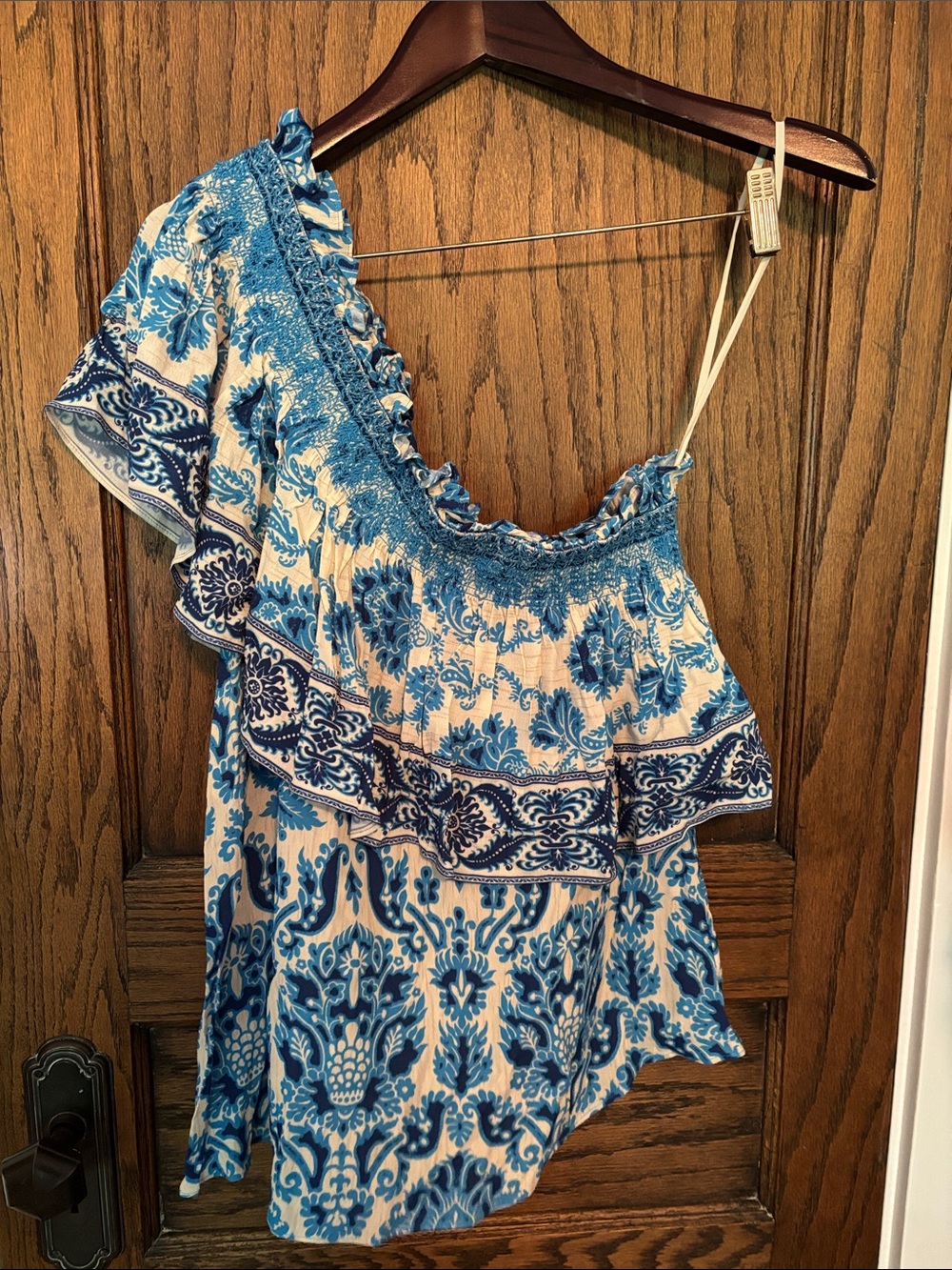 Plenty by Tracy Reese Blue Floral One-Shoulder Ruffle Women’s Top